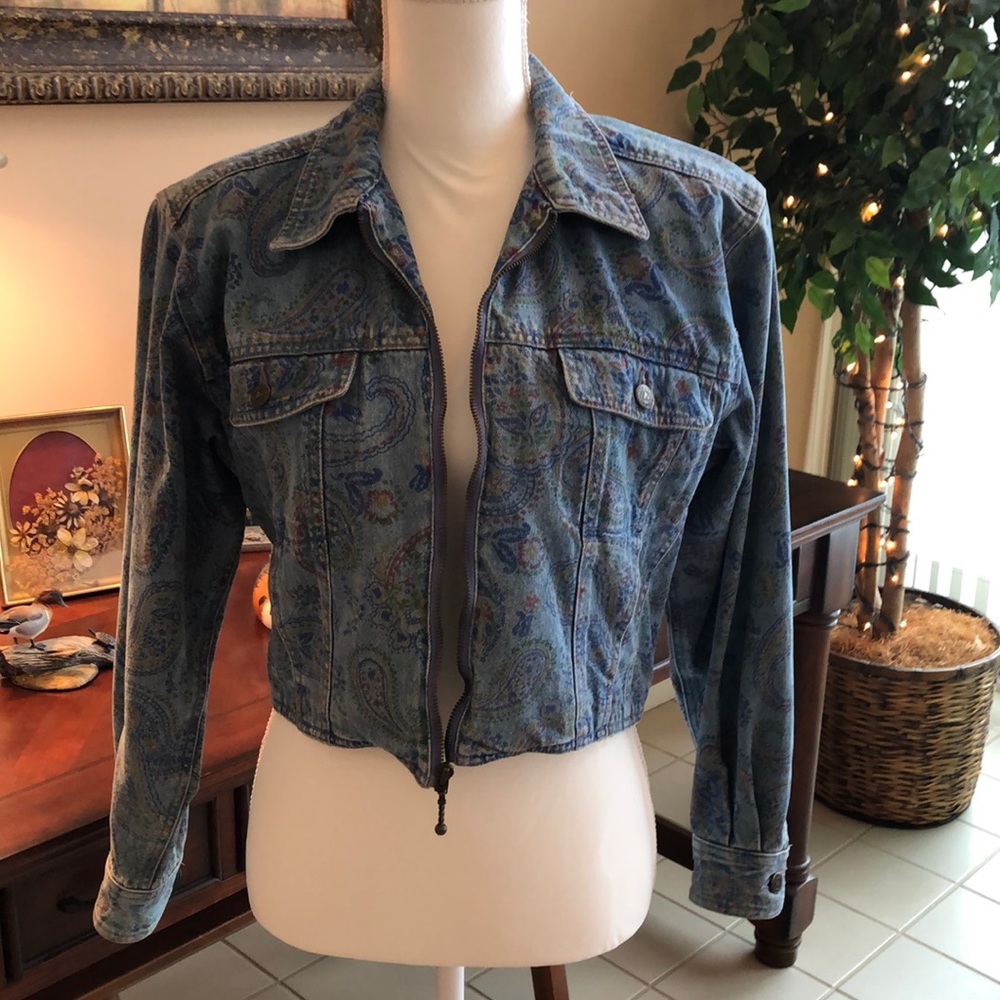 Liz Wear paisley zipper Jean jacket